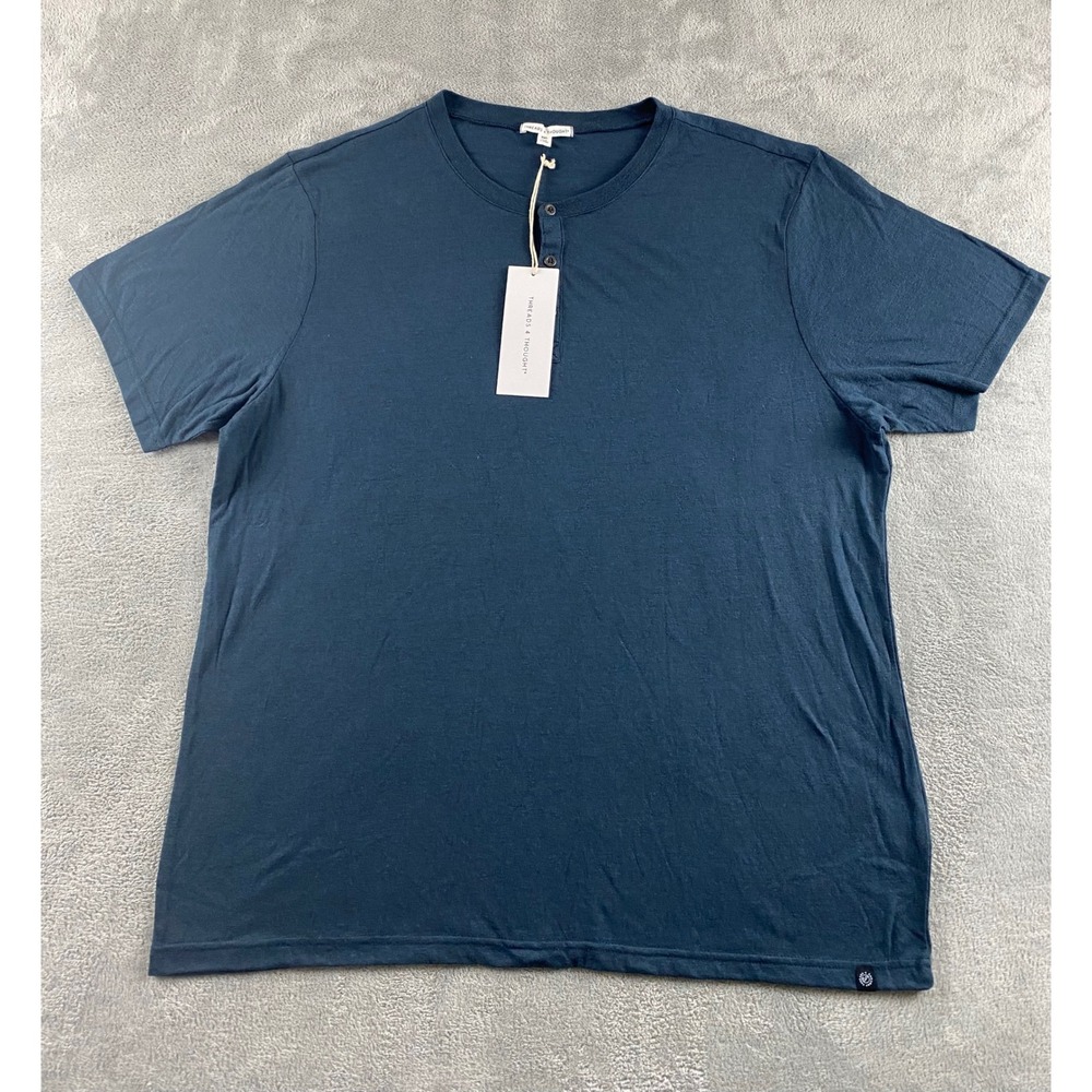 Threads 4 Thought Mens XXL Teal Blue Short Sleeve Henley Sustainable Shirt NEW